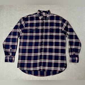 JACHS Men’s XLT Flannel Shirt Blue Red White Plaid Heavyweight Cotton Pockets